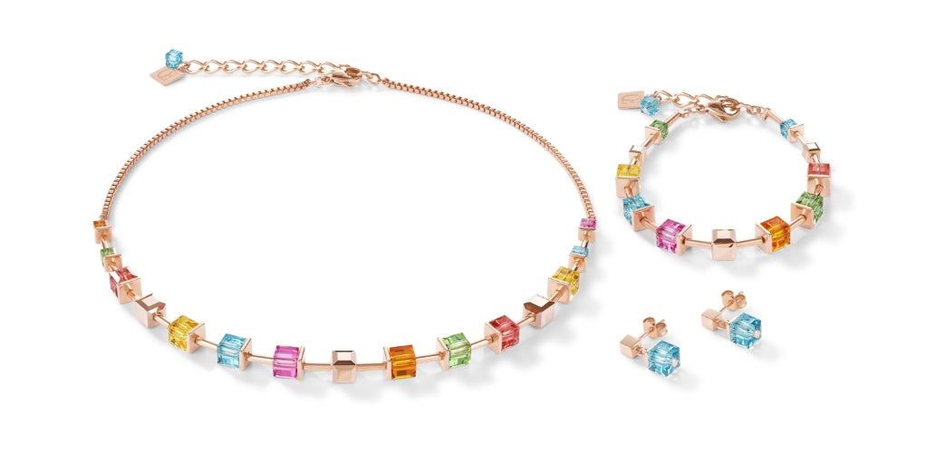 COEUR DE LION Geo Cube Luxurious Multicolour Necklace 4996/10-1500