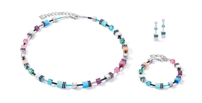 COEUR DE LION Geo Cube Soft Pink, Blue & Shining Silver Bracelet 2840/30-1544