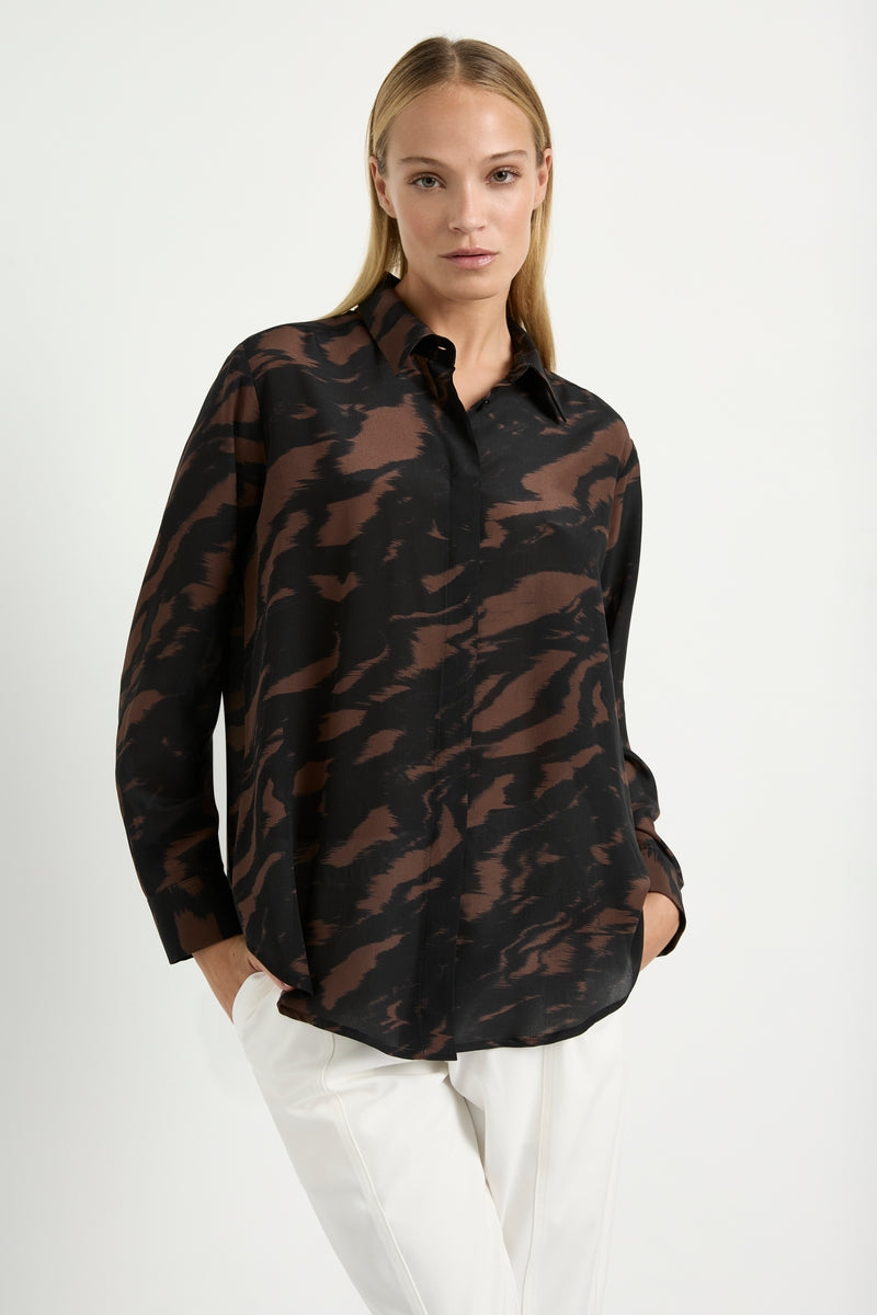 Mela Purdie Soft Shirt - Shadow Print Silk - Sale