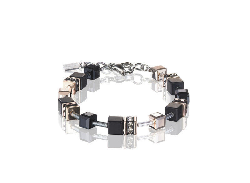 COEUR DE LION Geo Cube Rose Gold and Onyx Bracelet 4018/30-1300