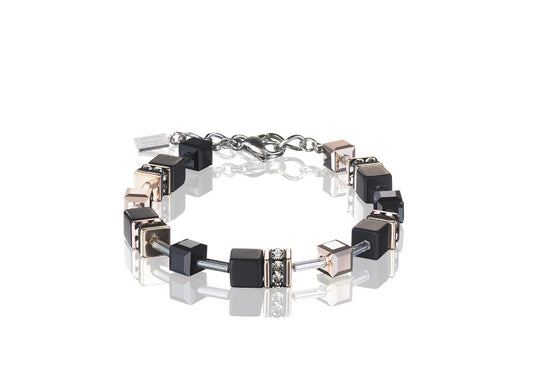 COEUR DE LION Geo Cube Rose Gold and Onyx Bracelet 4018/30-1300