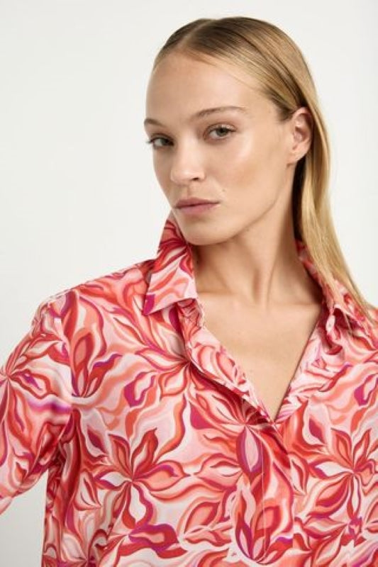 Mela Purdie Soft Shirt - Tangello Print Silk - Sale