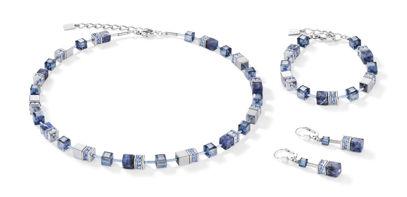 COEUR DE LION Geo Cube Hematite & Blue Sodalite Necklace 4017/10-0700