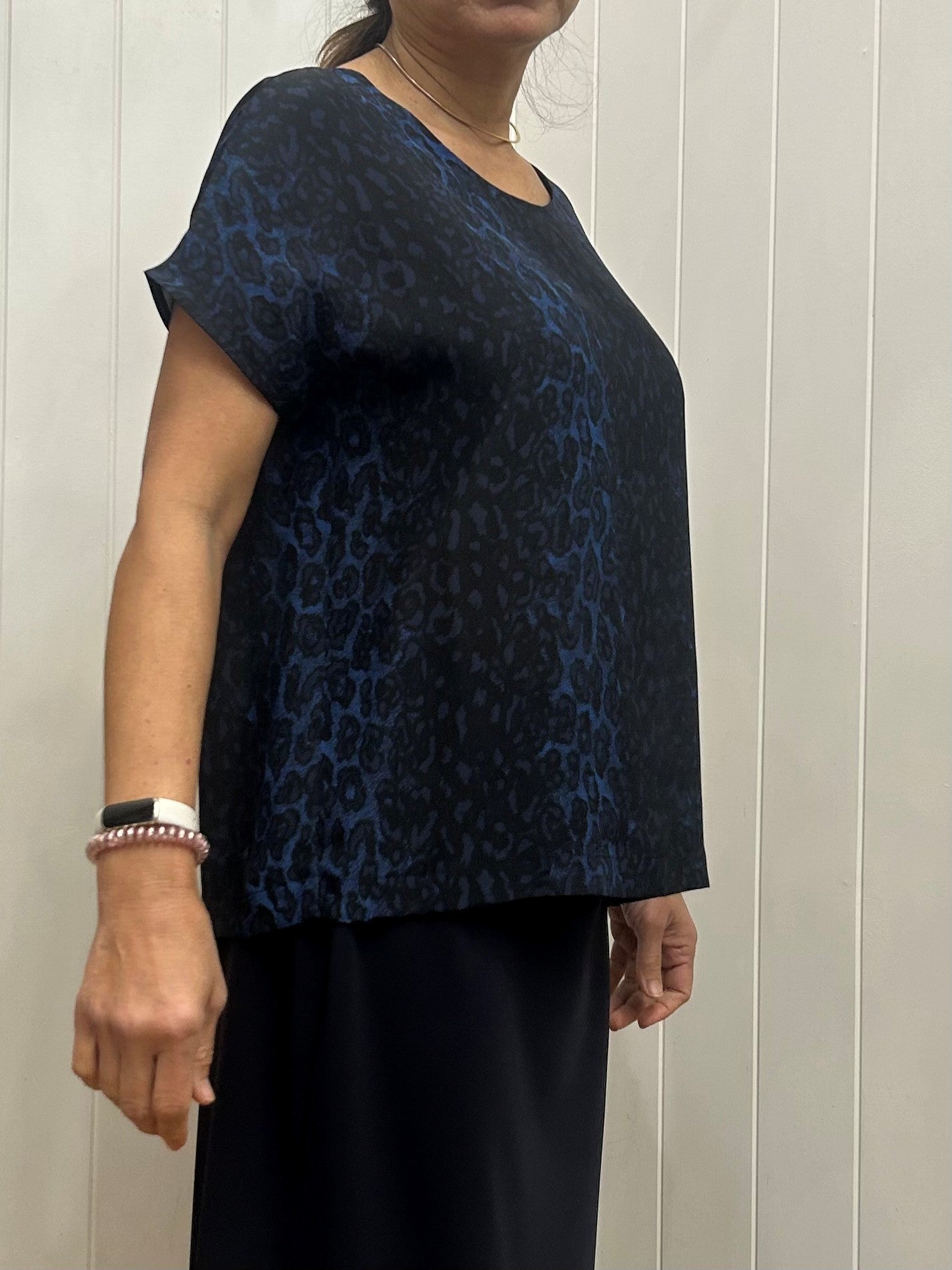 Mela Purdie Cap Shell - Sapphire Leopard Silk Print - Silk