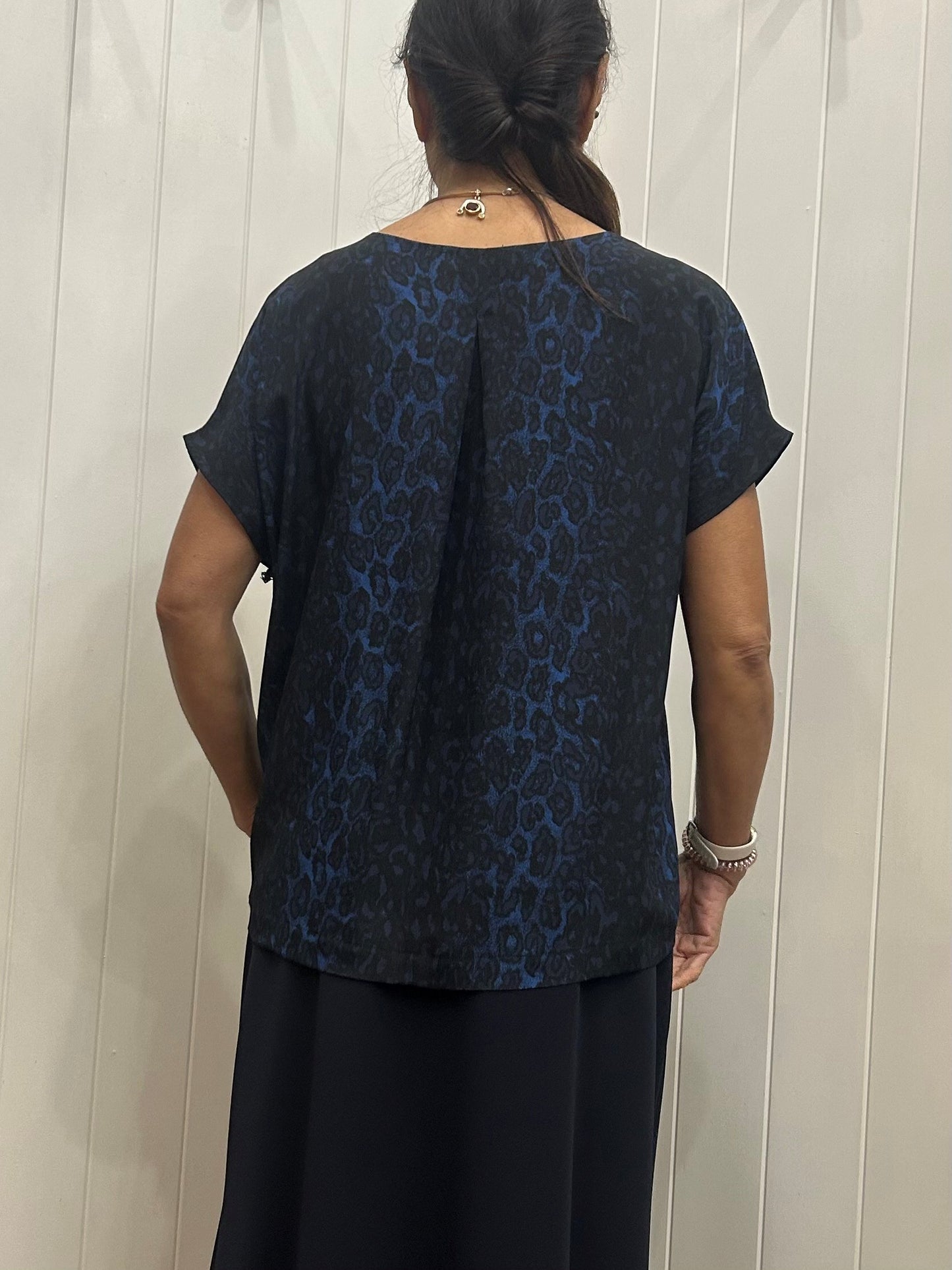 Mela Purdie Cap Shell - Sapphire Leopard Silk Print - Silk