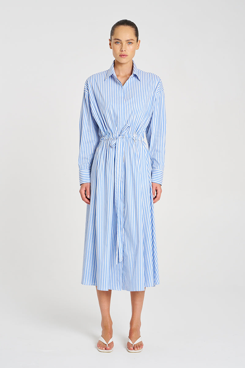 Mela Purdie Draw Waist Dress - Stripe Microprene