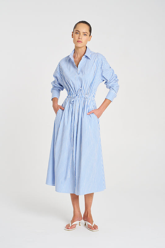 Mela Purdie Draw Waist Dress - Stripe Microprene