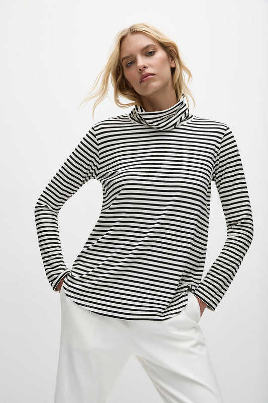 Mela Purdie Turtle Neck Top - Straw Stripe - Sale