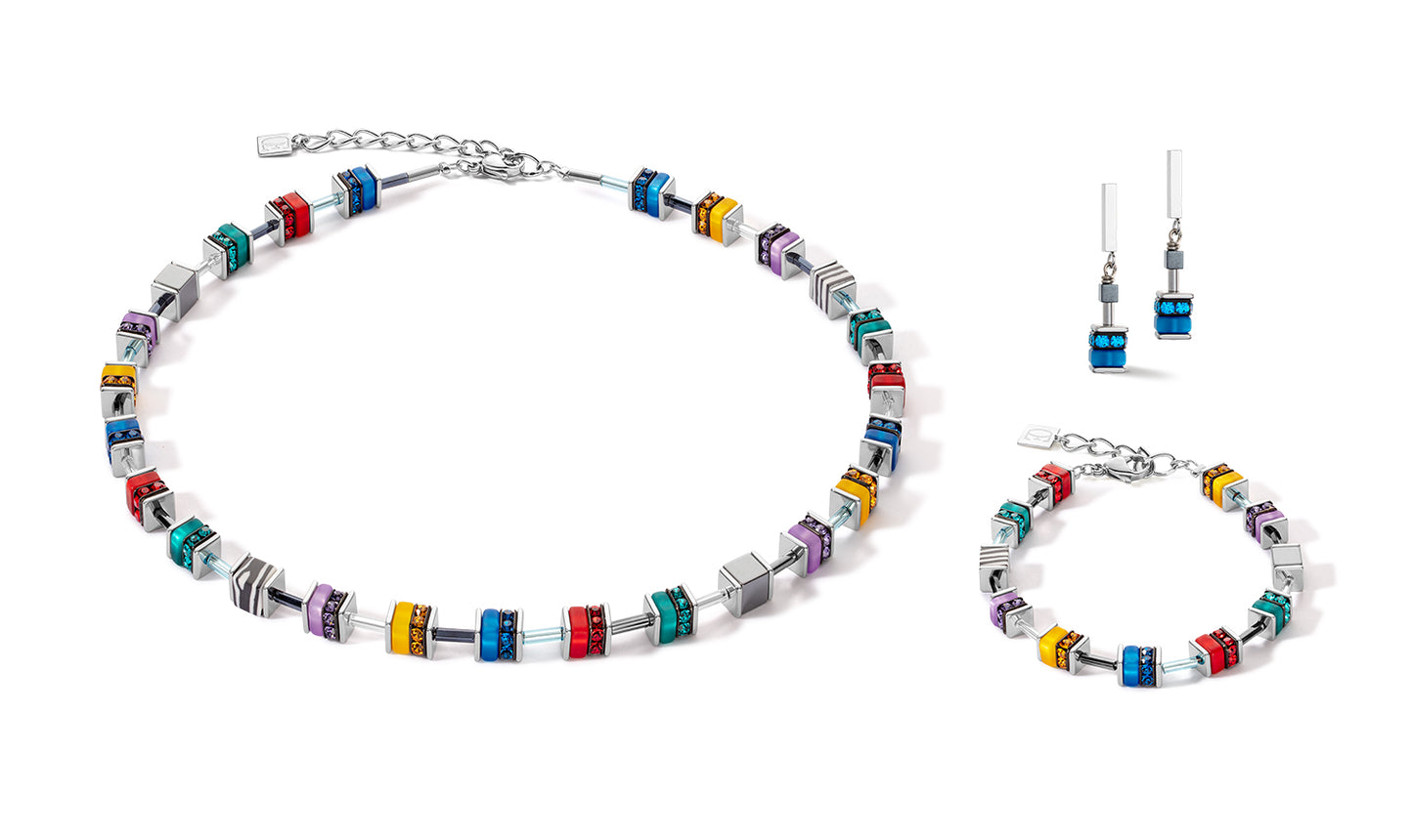 COEUR DE LION GeoCube Bright Rainbow & Silver Earrings 4509/21-1581