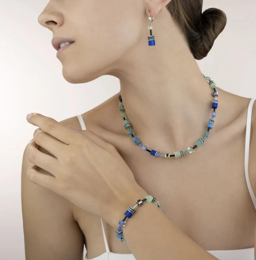 COEUR DE LION Geo Cube Bright Blue Necklace 2838/10-0705