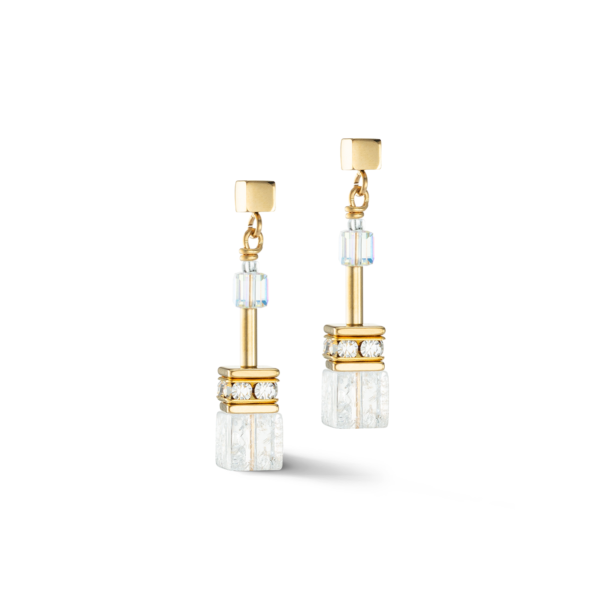 COEUR DE LION GeoCube Gold & White Rock Crystals Earrings 3018/21_1416