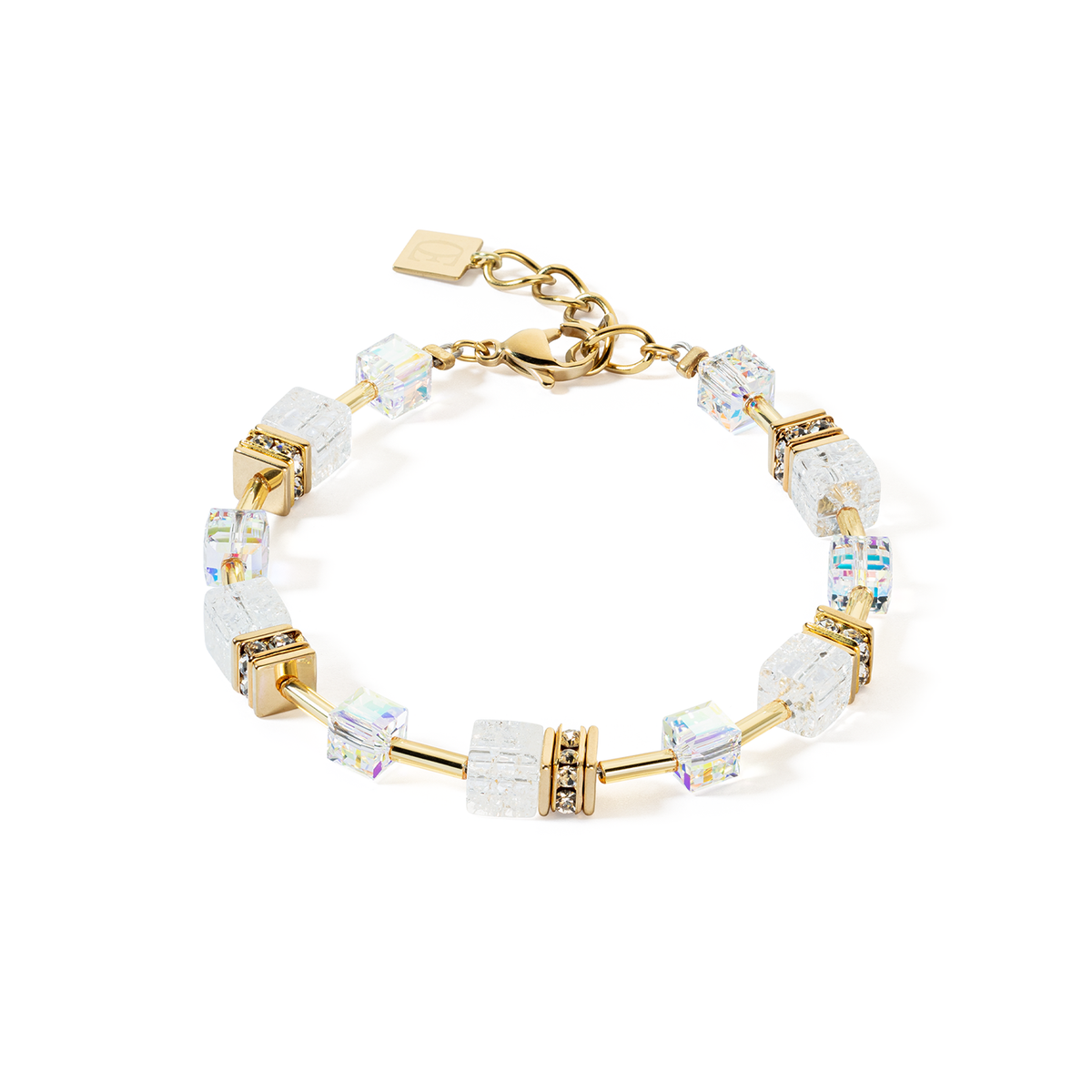 COEUR DE LION GeoCube Gold & White Rock Crystals Bracelet 3018/30_1416
