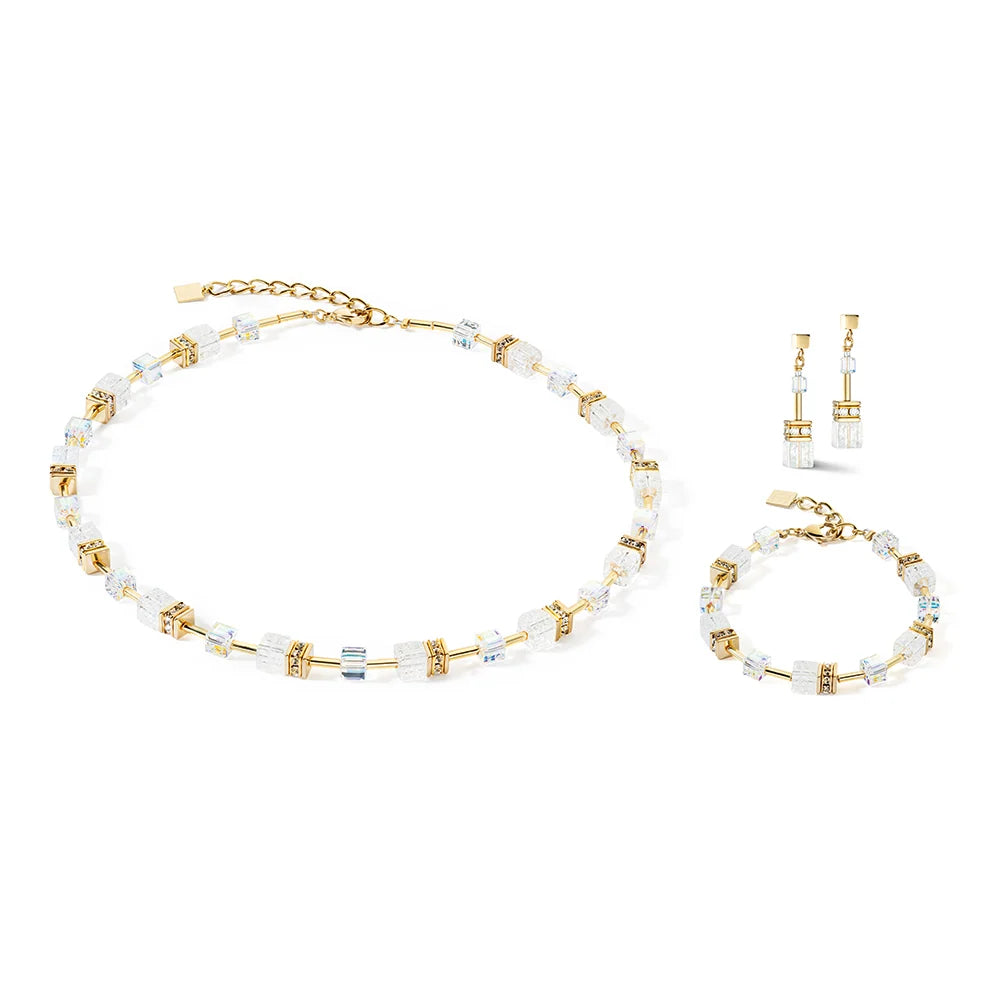 COEUR DE LION GeoCube Gold & White Rock Crystals Bracelet 3018/30_1416