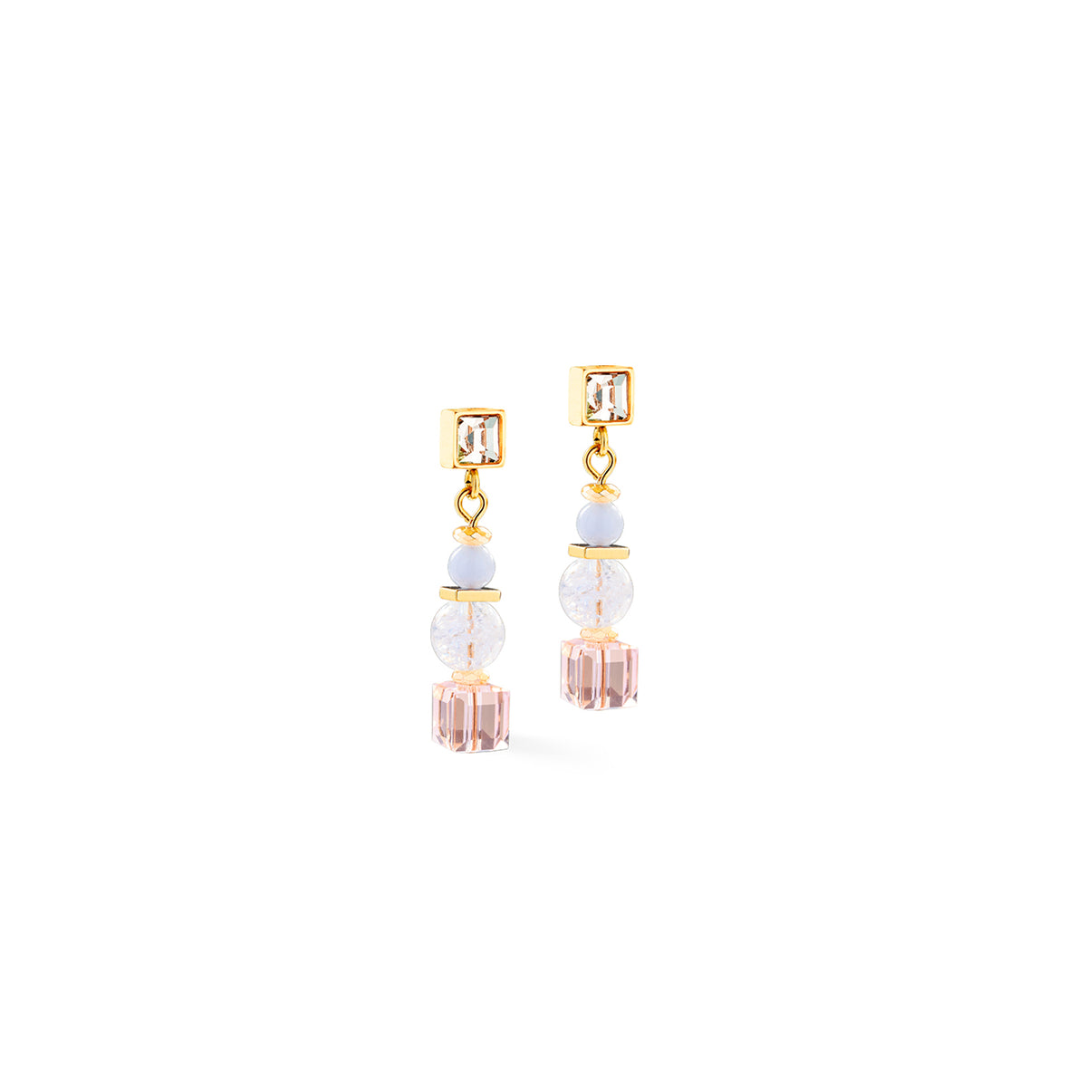 COEUR DE LION GeoCube Fusion Soft Pastel & Gold Chain Earrings 3022/21_1038
