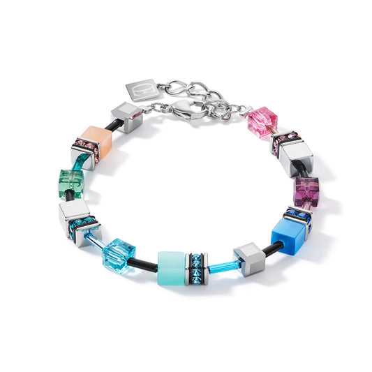 COEUR DE LION Geo Cube Soft Pink, Blue &amp; Shining Silver Bracelet 2840/30-1544