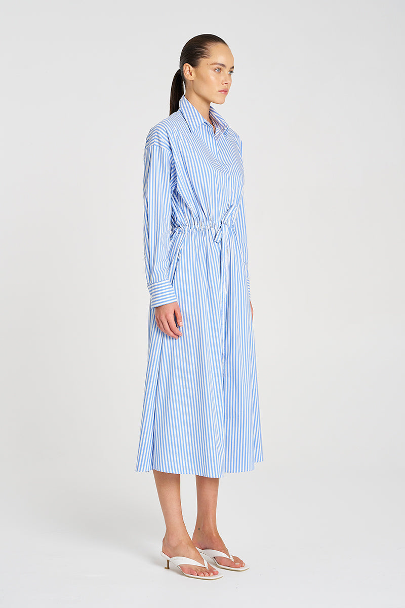 Mela Purdie Draw Waist Dress - Stripe Microprene