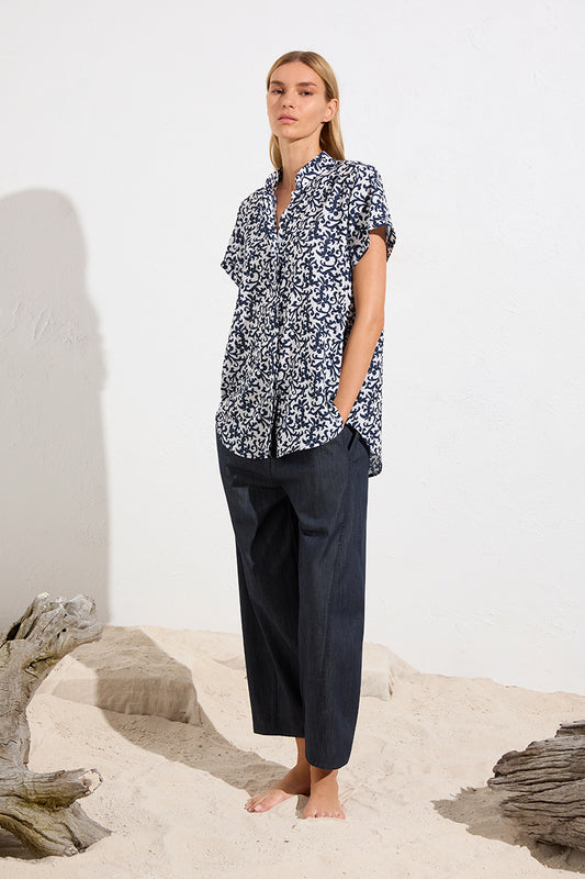 Mela Purdie Soft Stand Shirt - Quill Print - Sale