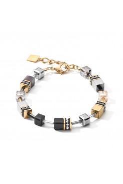 COEUR DE LION Geo Cube Black, Grey & Gold Bracelet 2839/30-1216