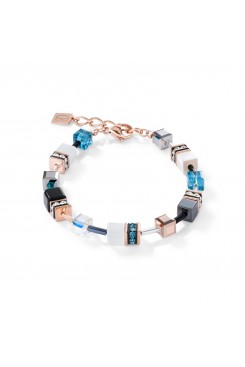 COEUR DE LION Geo Cube Rose Gold, White & Turquoise Bracelet 4013/30-0624