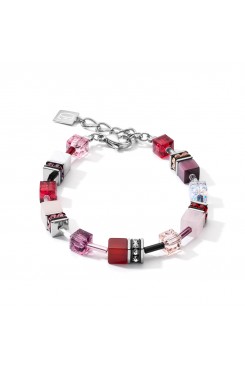 COEUR DE LION Geo Cube Rose Aventurine, Red Carnelian & Rose Quartz Bracelet 4905/30-0308