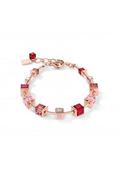 COEUR DE LION Geo Cube Soft Pinks & Red Bracelet 4996/30-0300