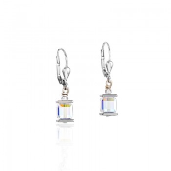 COEUR DE LION Cube Drop Earrings with Swarovski Crystals White 0094/20-1800