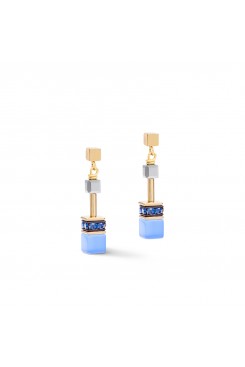 COEUR DE LION Geo Cube Dusky Sky Blue, White & Gold Earrings 2839/21-0716