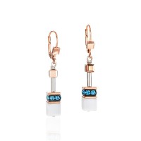 COEUR DE LION Geo Cube Rose Gold, White & Turquoise Earrings 4013/20-0624