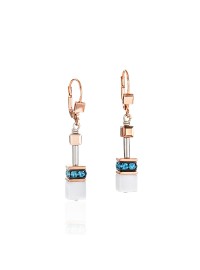 COEUR DE LION Geo Cube Rose Gold, White & Turquoise Earrings 4013/20-0624