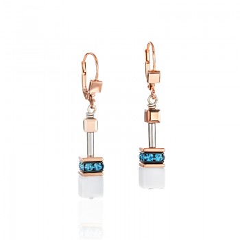 COEUR DE LION Geo Cube Rose Gold, White & Turquoise Earrings 4013/20-0624