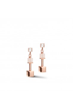 COEUR DE LION Geo Cube Rose Aventurine & European Crystal Earrings 5074/21-0235