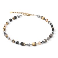 COEUR DE LION Geo Cube Black, Grey & Gold Necklace 2839/10-1216