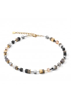 COEUR DE LION Geo Cube Black, Grey & Gold Necklace 2839/10-1216