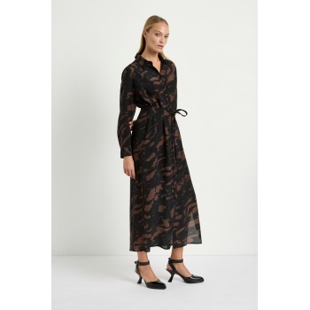 Mela Purdie Tie Shirt Dress - Shadow Print Silk - Sale